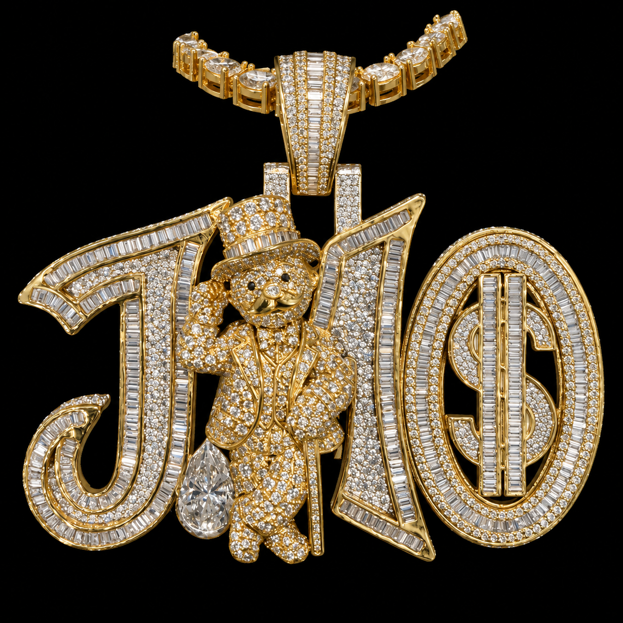 JMO custom pendant design on black