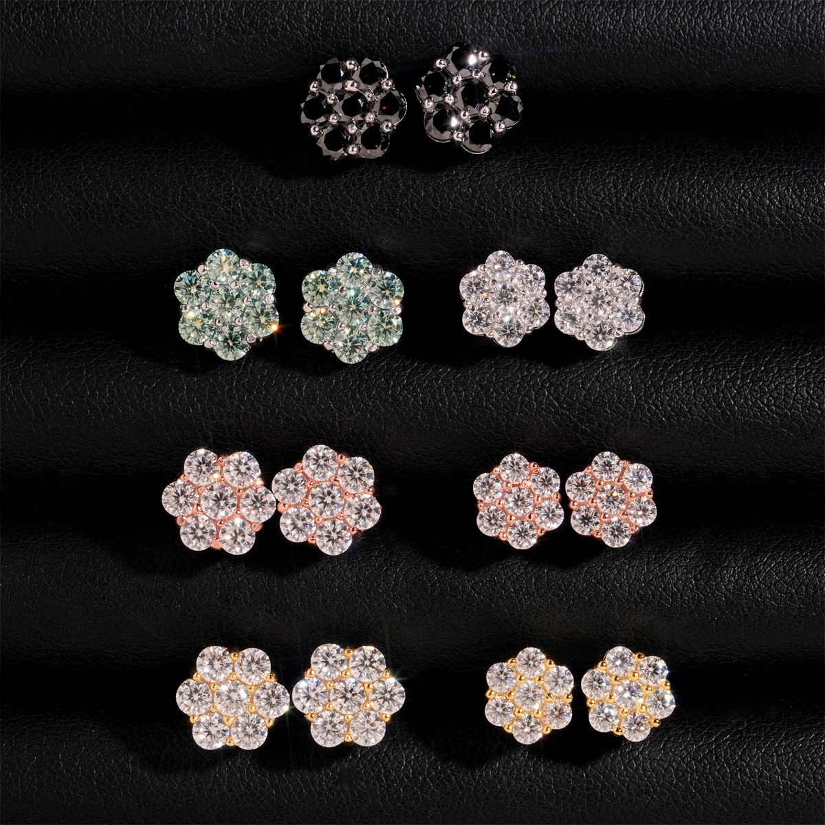 Moissanite Flower Cluster Stud Earrings – S925 Silver, Pair