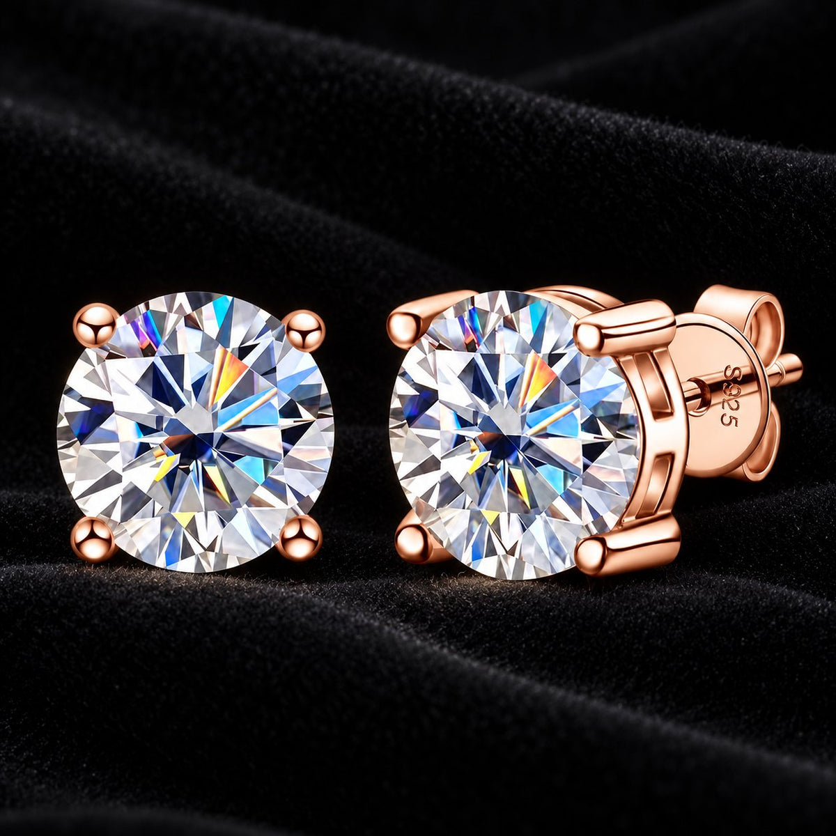 Moissanite Round Solitaire Stud Earrings – S925 Silver, 3mm–12mm