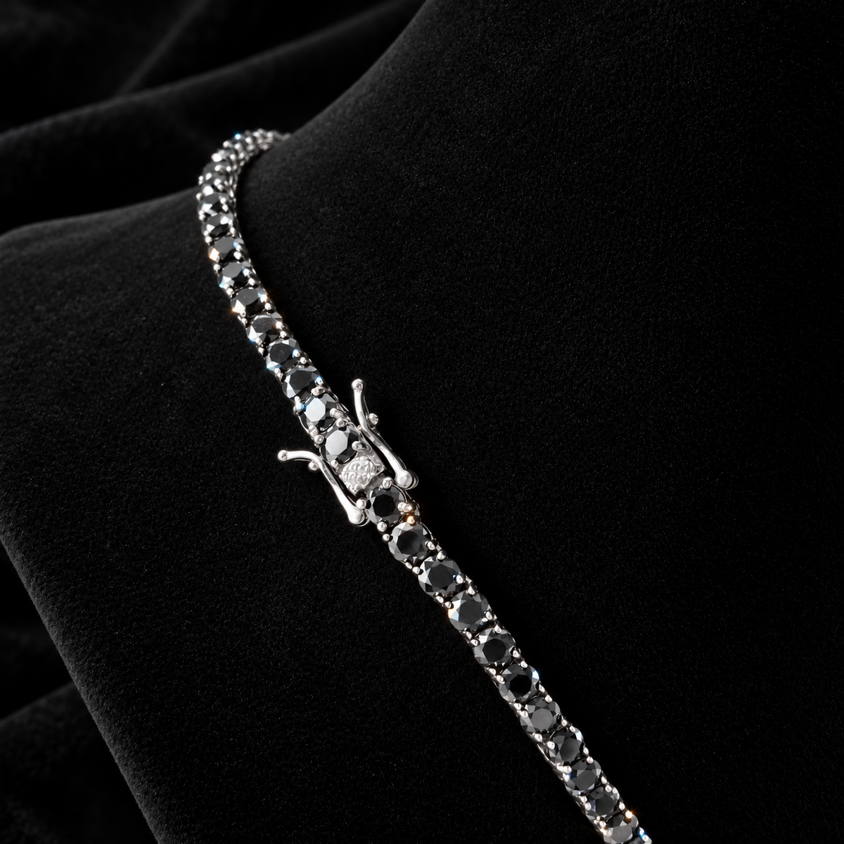 5MM Black Moissanite Tennis Chain – S925 Silver, Chain & Bracelet — original finish on black velvet with moissanite fire