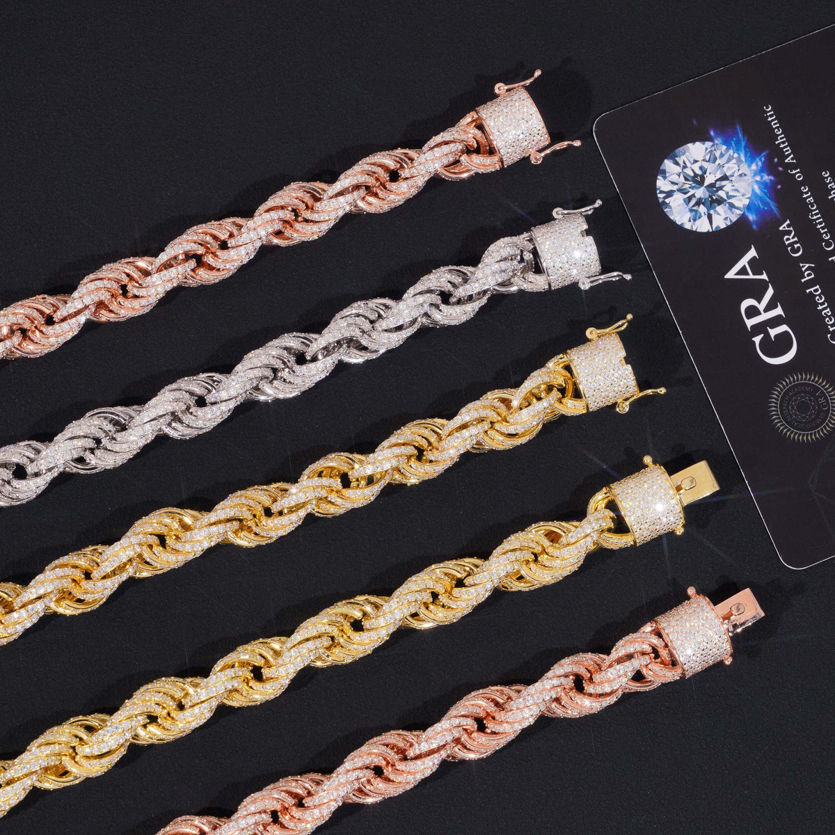 7MM Moissanite Pavé Rope Chain – S925 Silver, Chain & Bracelet