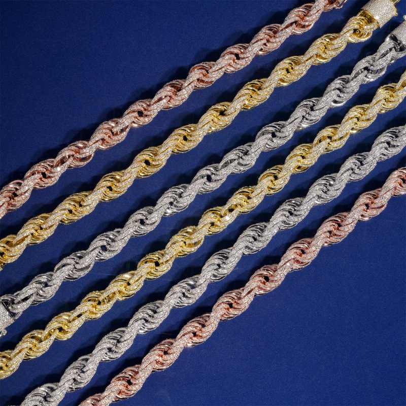 9MM Moissanite Pavé Rope Chain – S925 Silver, Chain & Bracelet
