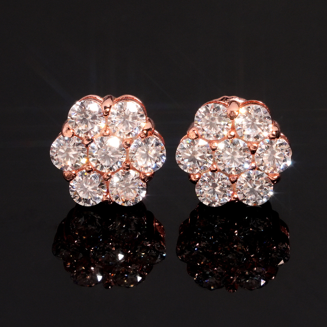 Moissanite Flower Cluster Stud Earrings – S925 Silver, Pair