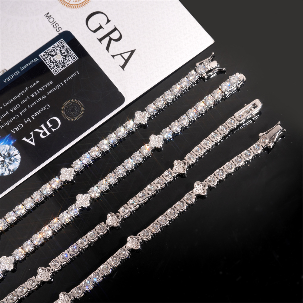 5MM Moissanite Clover Tennis Bracelet – S925 Silver