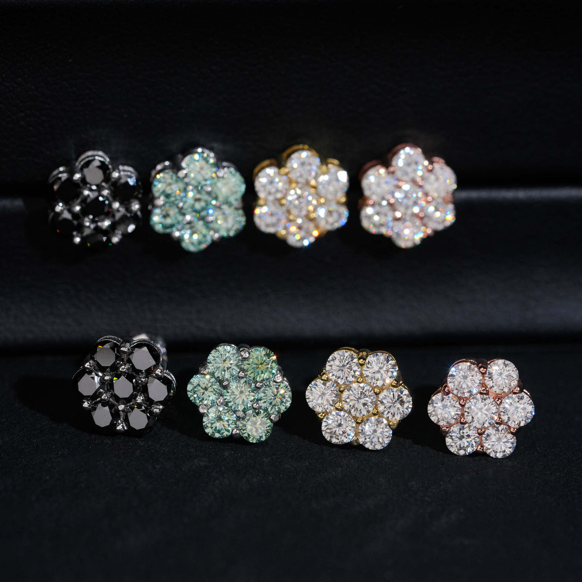 Moissanite Flower Cluster Stud Earrings – S925 Silver, Pair