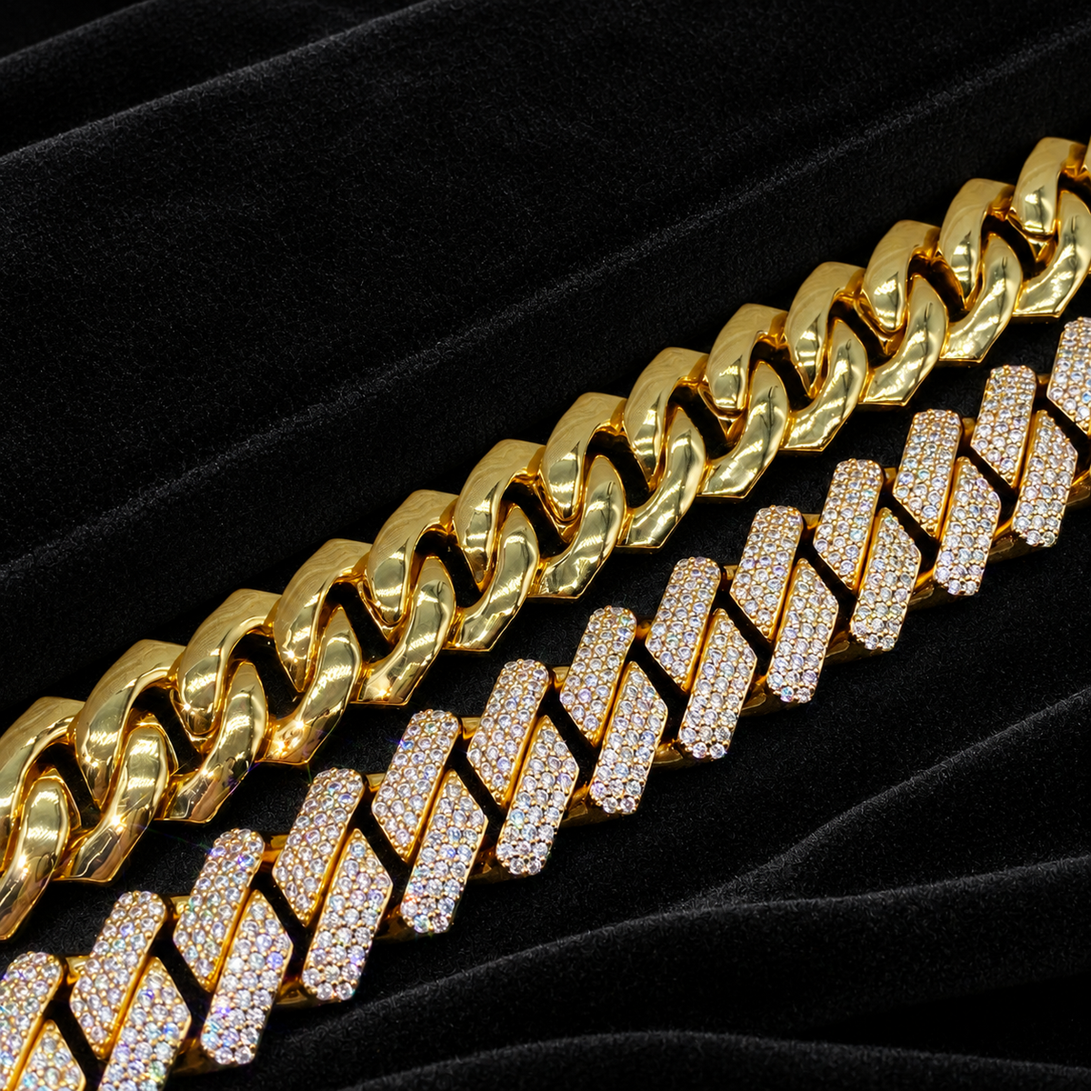 18MM Moissanite Heavyweight Miami Cuban Link Chain – S925 Silver, Chain & Bracelet — original finish on black velvet with moissanite fire