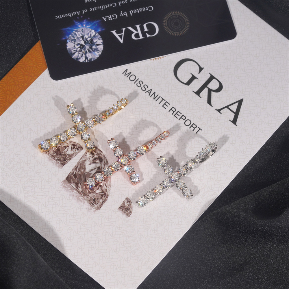 Iced Out Moissanite Cross Pendant – 925 Sterling Silver with GRA card in the background