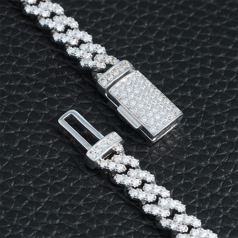 8MM Moissanite Domed Pavé Cuban Link Bracelet – S925 Silver