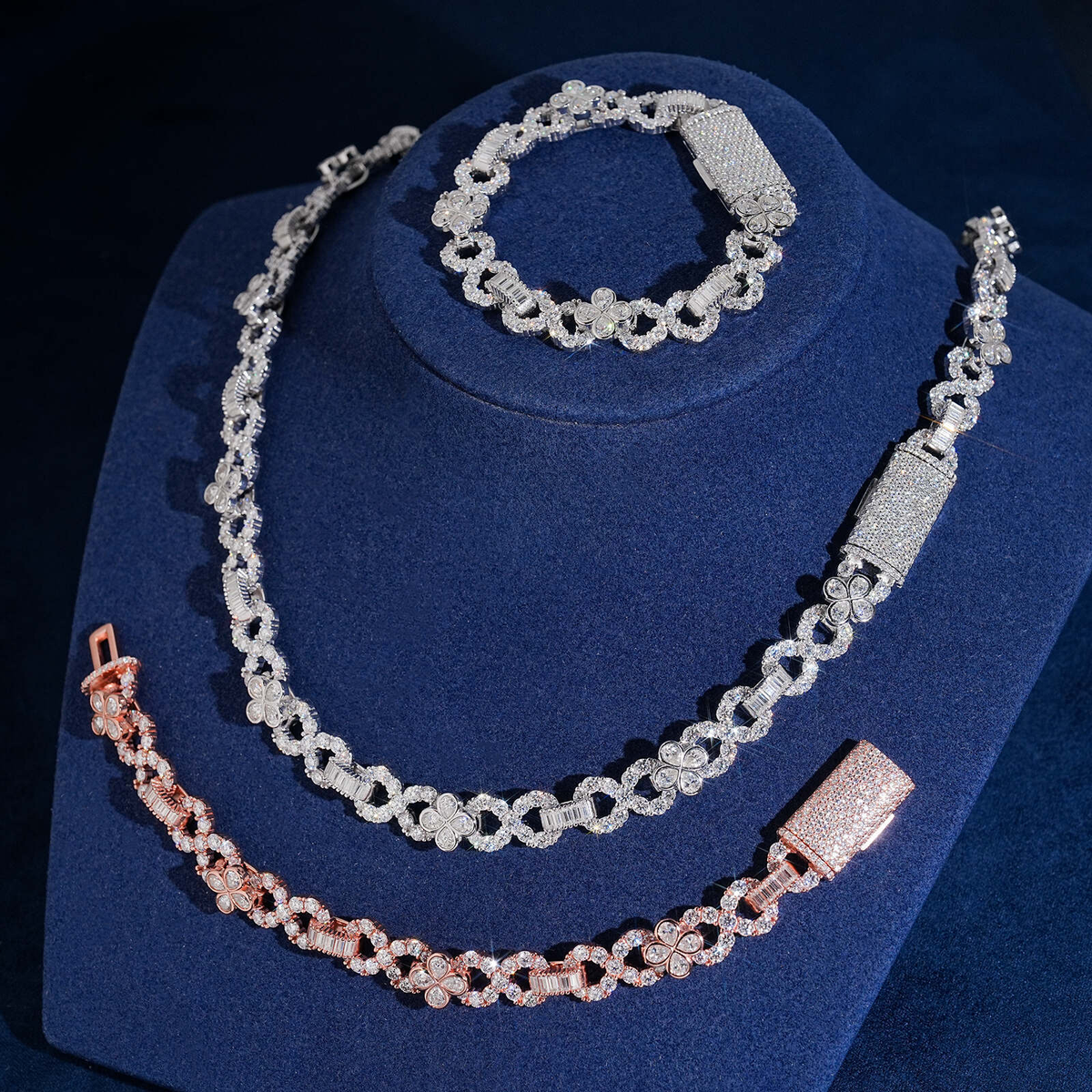 10MM Moissanite Flower Infinity Link Chain – S925 Silver