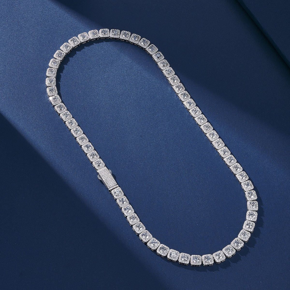 8MM Moissanite Square Halo Cluster Tennis Chain – S925 Silver, Chain & Bracelet