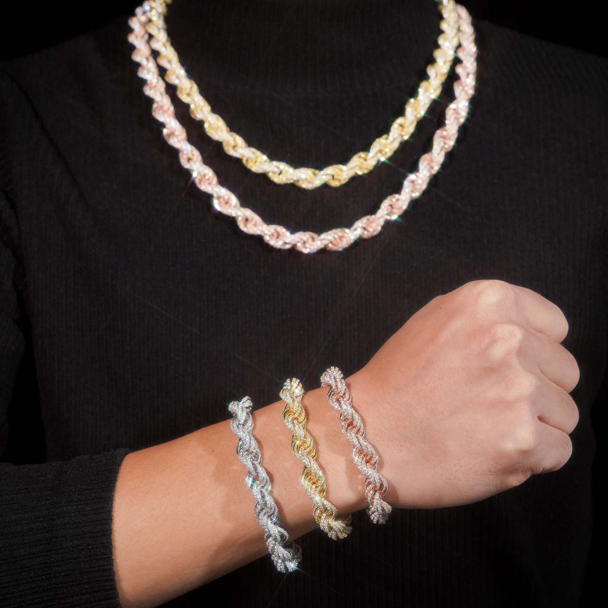 9MM Moissanite Pavé Rope Chain – S925 Silver, Chain & Bracelet