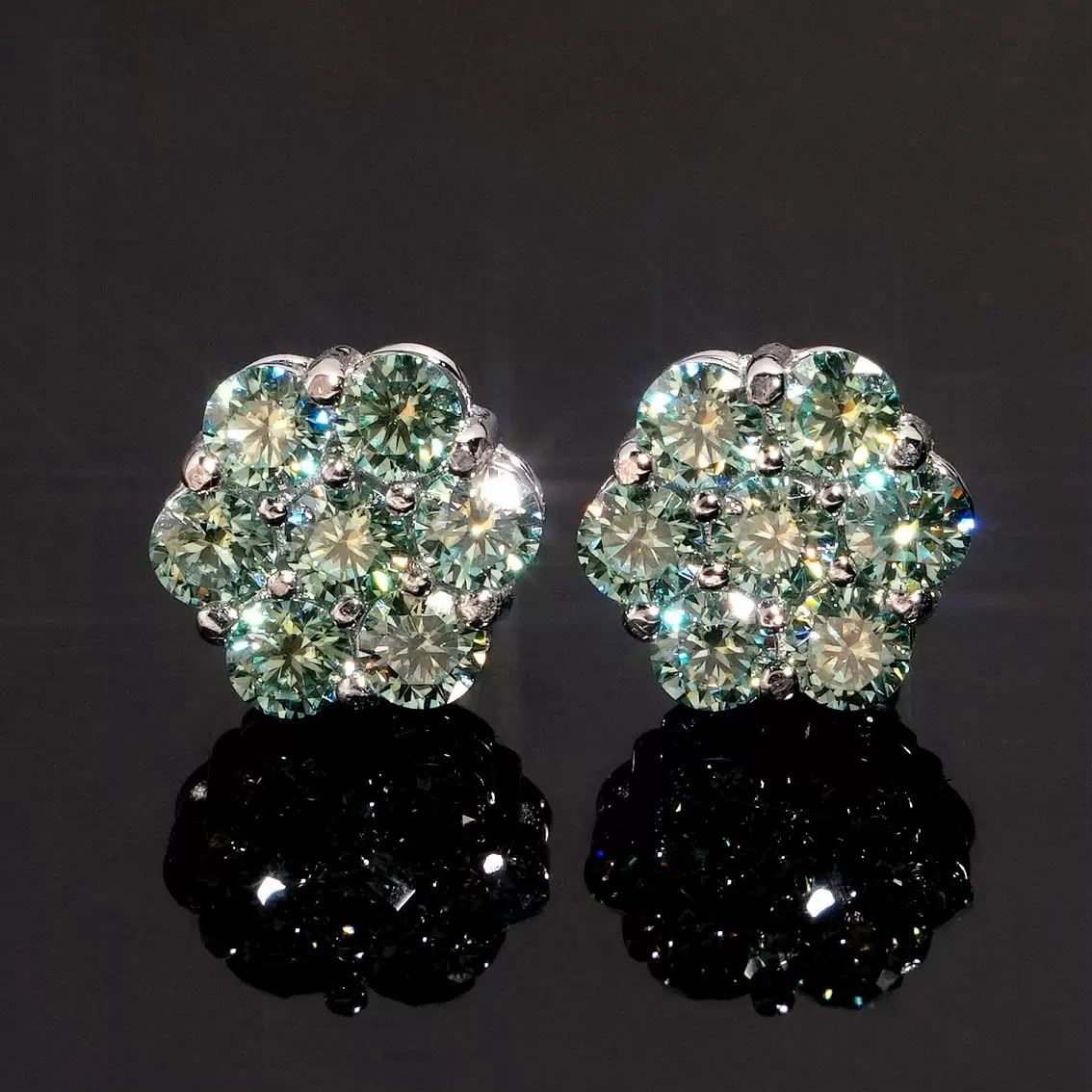 Moissanite Flower Cluster Stud Earrings – S925 Silver, Pair