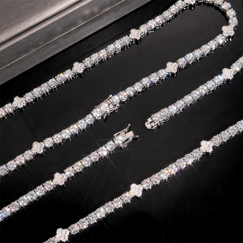 5MM Moissanite Clover Tennis Bracelet – S925 Silver