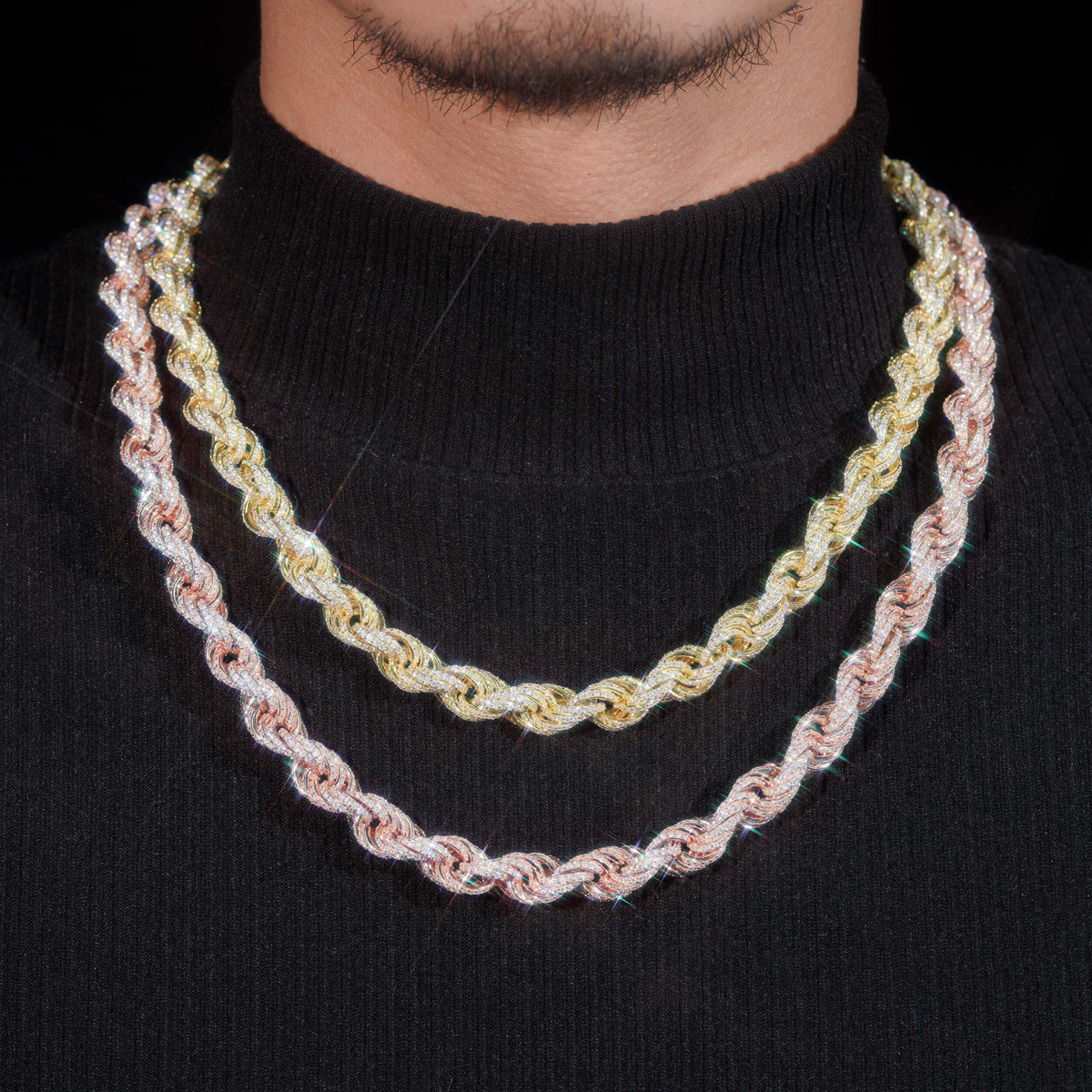 7MM Moissanite Pavé Rope Chain – S925 Silver, Chain & Bracelet