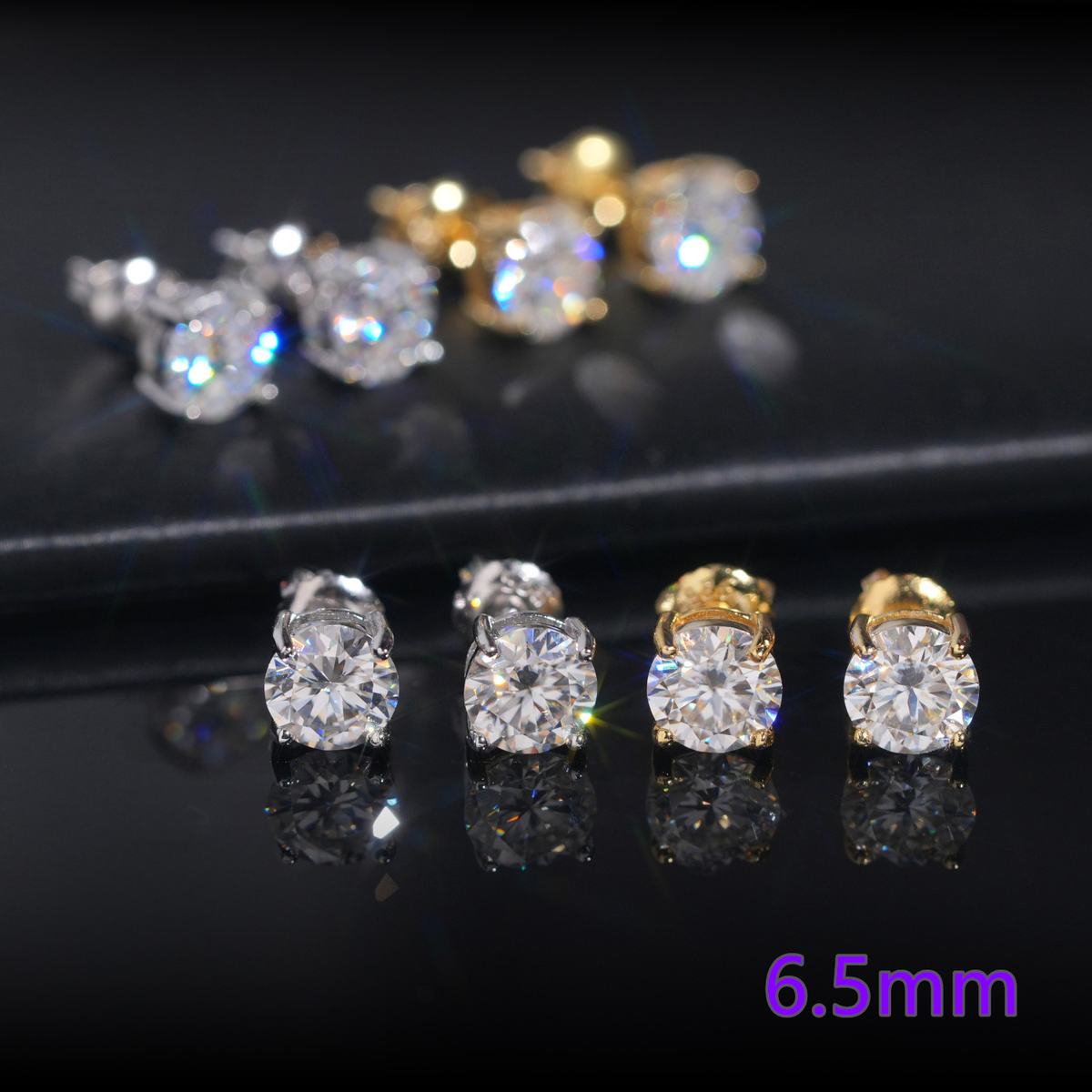 Moissanite Round Solitaire Stud Earrings – S925 Silver, 3mm–12mm