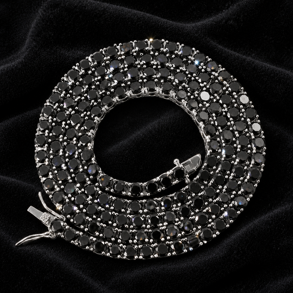 3MM Black Moissanite Tennis Bracelet – S925 Silver — original finish on black velvet with moissanite fire