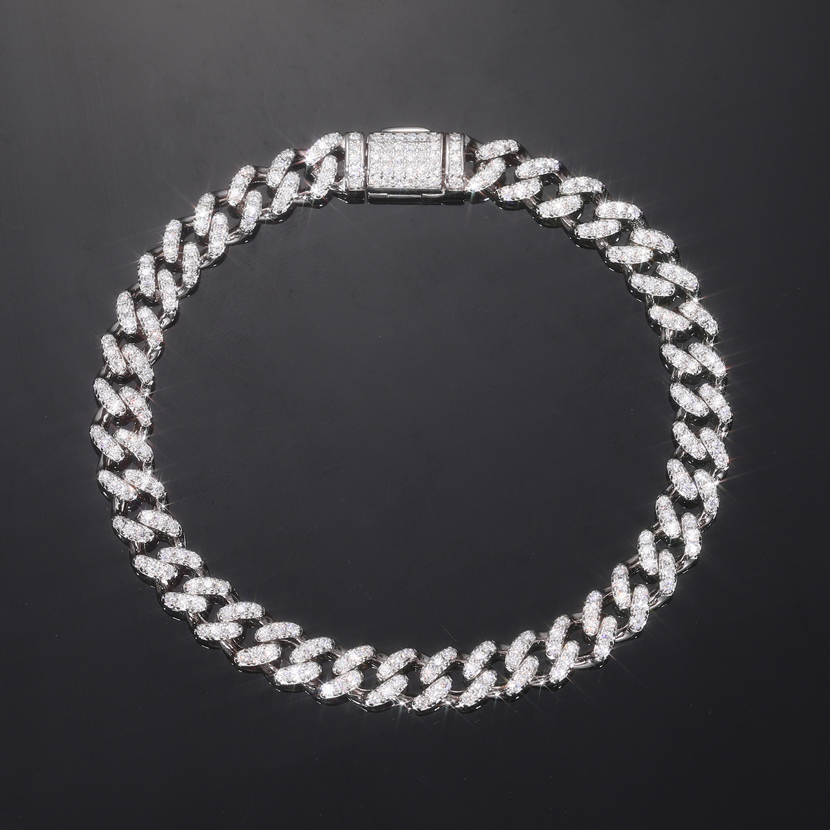 10MM Moissanite Domed Pavé Cuban Link Bracelet – S925 Silver