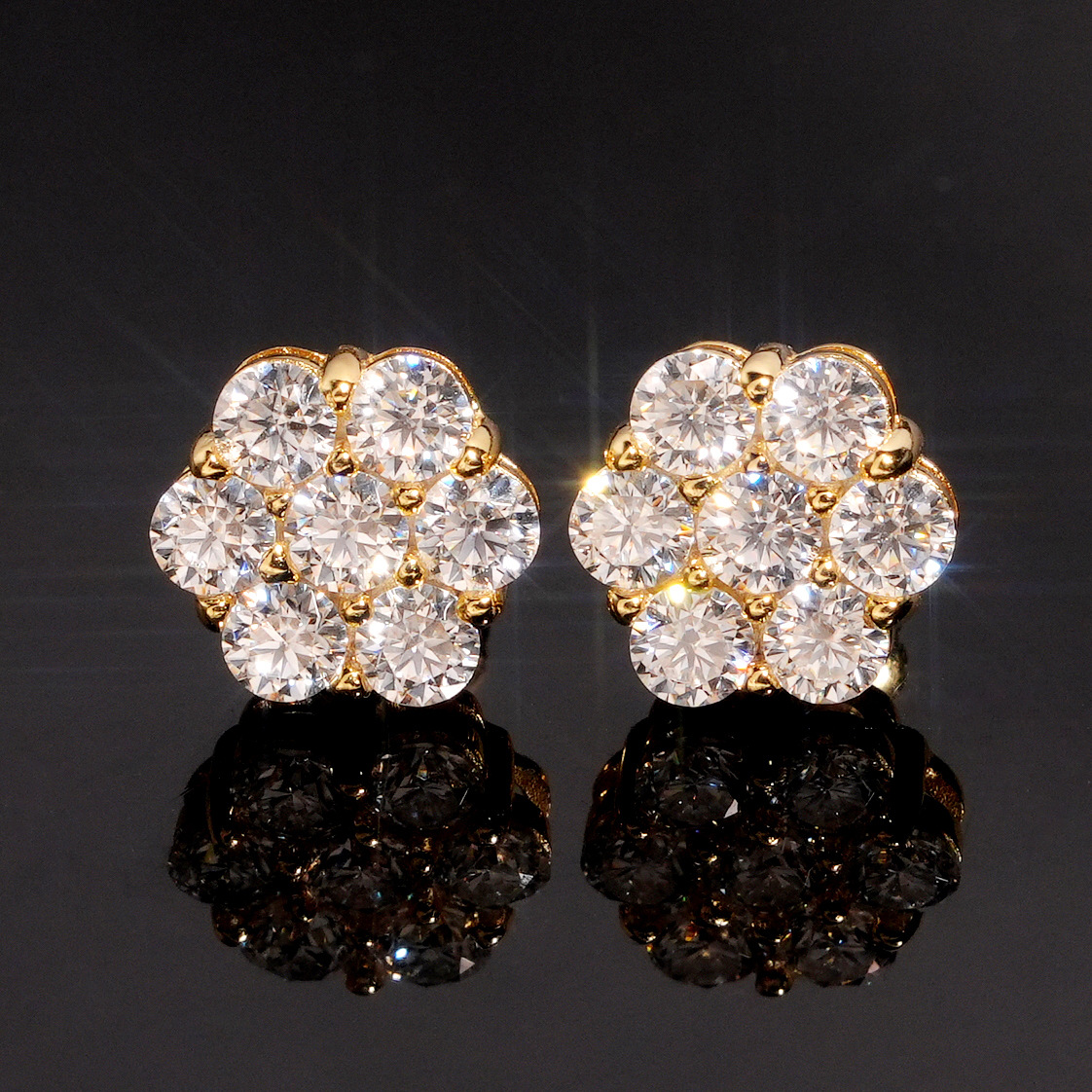 Moissanite Flower Cluster Stud Earrings – S925 Silver, Pair