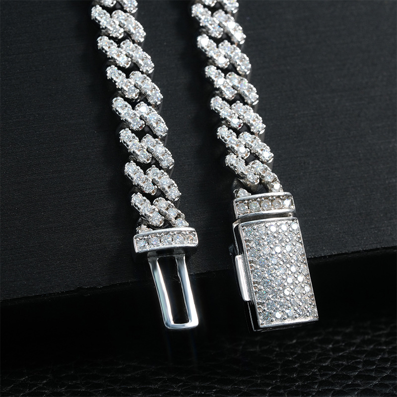 8MM Moissanite Domed Pavé Cuban Link Bracelet – S925 Silver