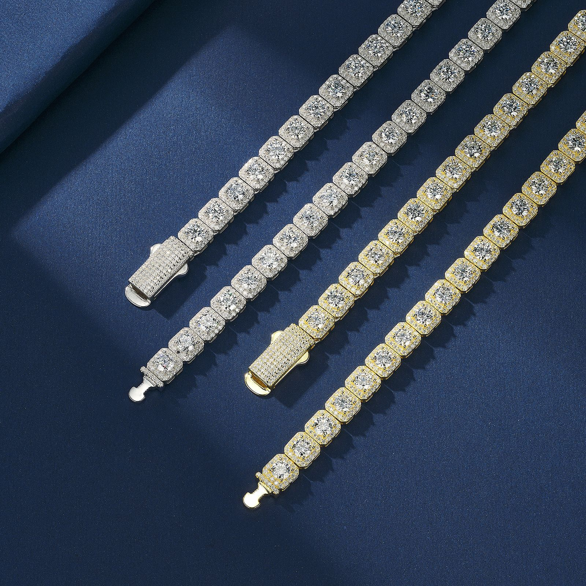 8MM Moissanite Square Halo Cluster Tennis Chain – S925 Silver, Chain & Bracelet