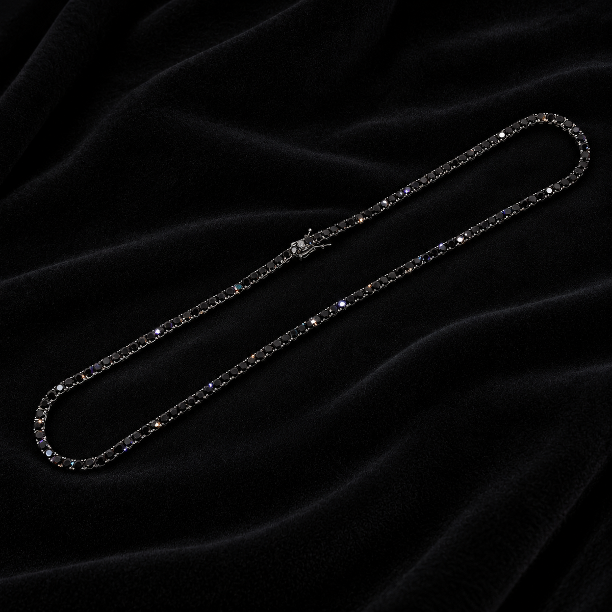 5MM Black Moissanite Tennis Bracelet – S925 Silver — original finish on black velvet with moissanite fire