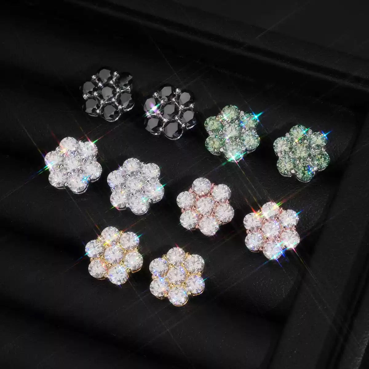 Moissanite Flower Cluster Stud Earrings – S925 Silver, Pair