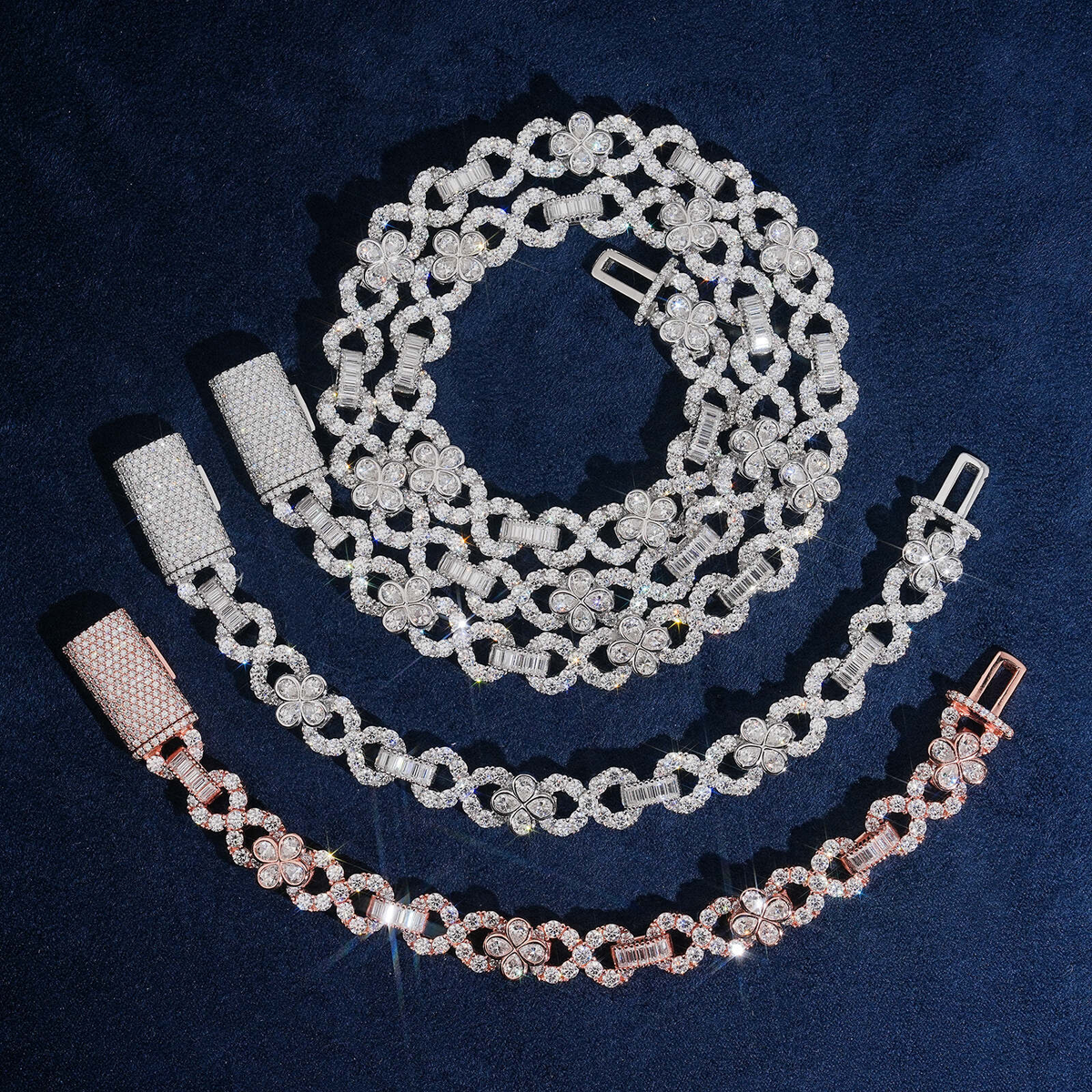 10MM Moissanite Flower Infinity Link Chain – S925 Silver