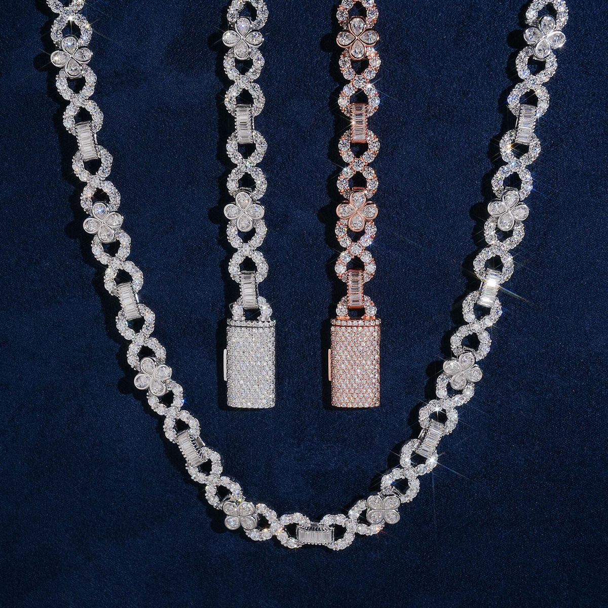 10MM Moissanite Flower Infinity Link Chain – S925 Silver