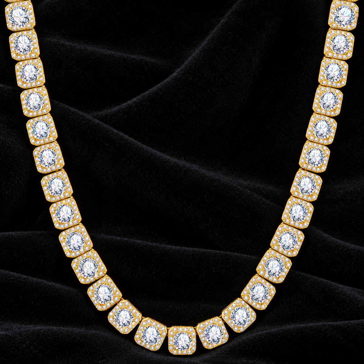 10MM Moissanite Square Halo Cluster Tennis Chain – S925 Silver, Chain & Bracelet