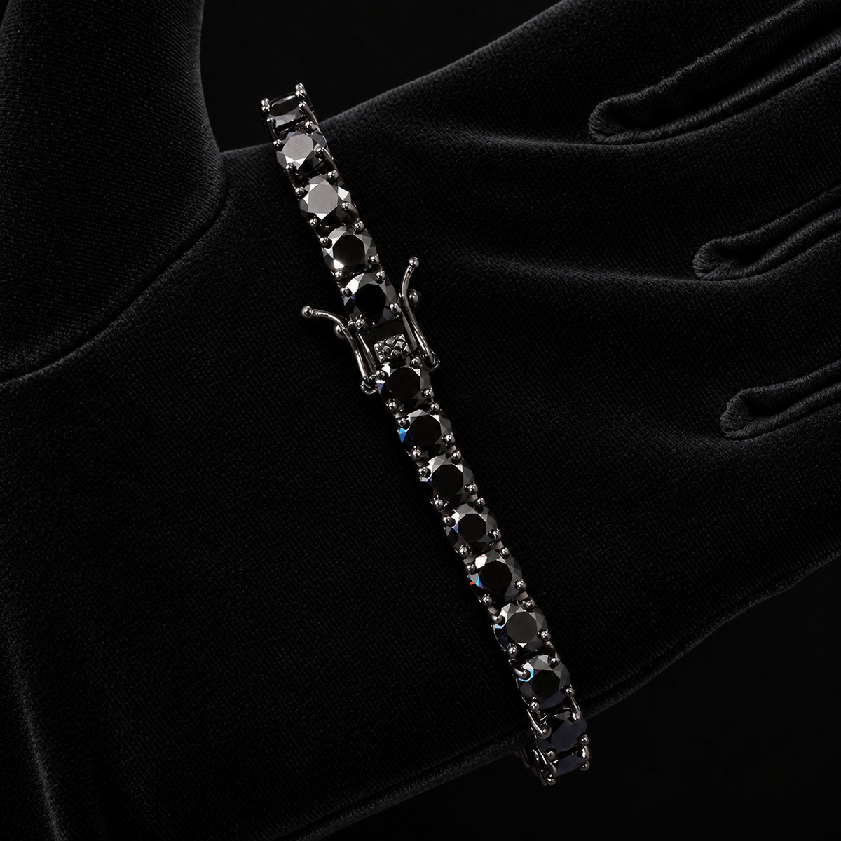 3MM Black Moissanite Tennis Bracelet – S925 Silver — original finish on black velvet with moissanite fire