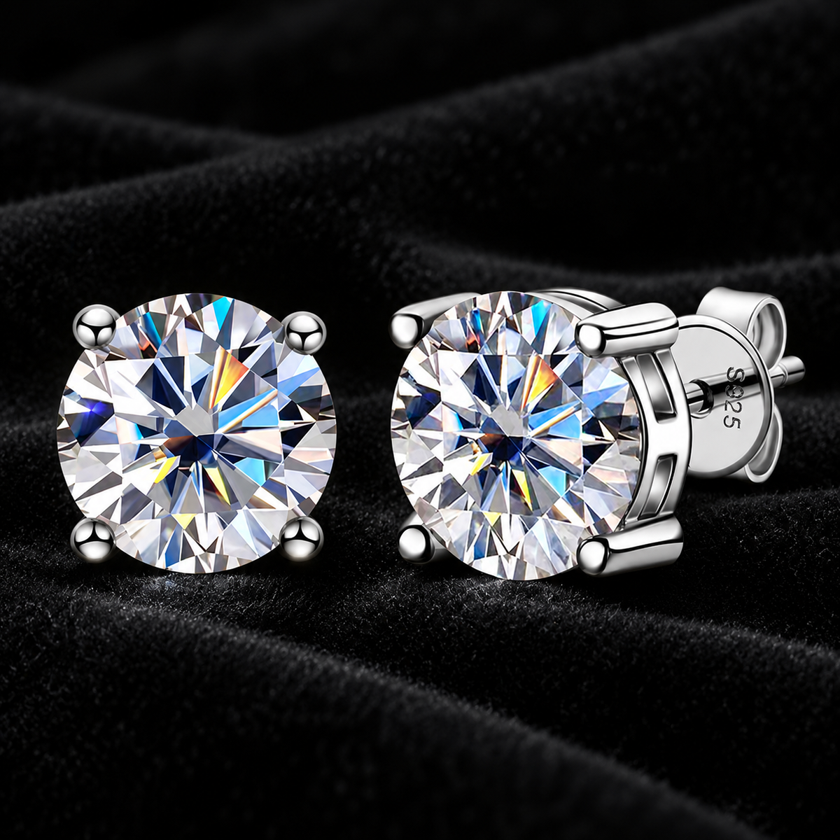 Moissanite Round Solitaire Stud Earrings – S925 Silver, 3mm–12mm
