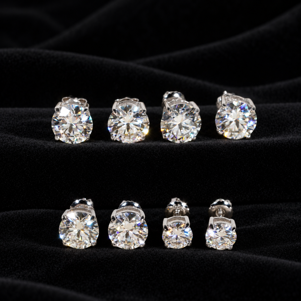 Moissanite Round Solitaire Stud Earrings – S925 Silver, 3mm–12mm