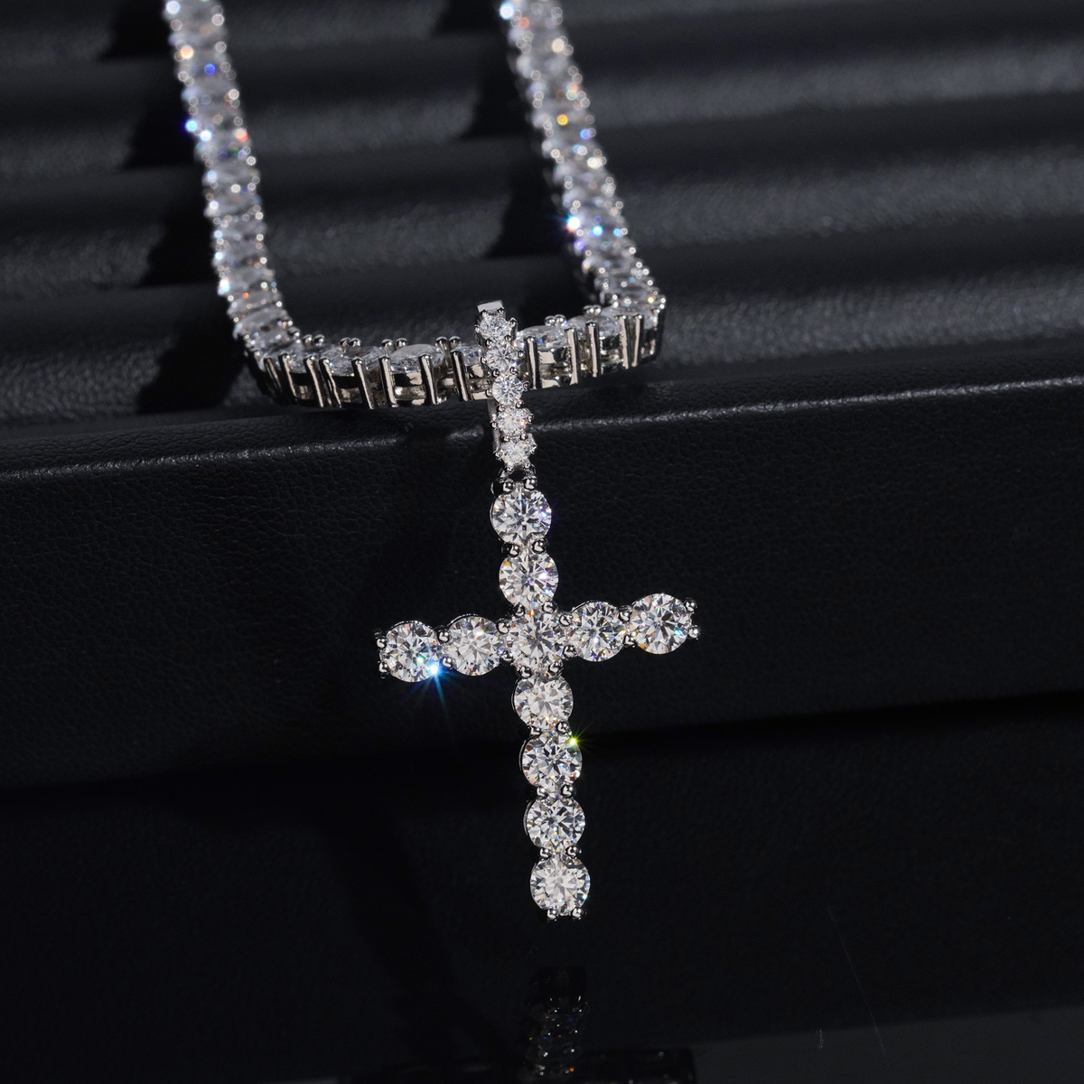 Iced Out Moissanite Cross Pendant – 925 Sterling Silver, GRA Certified
