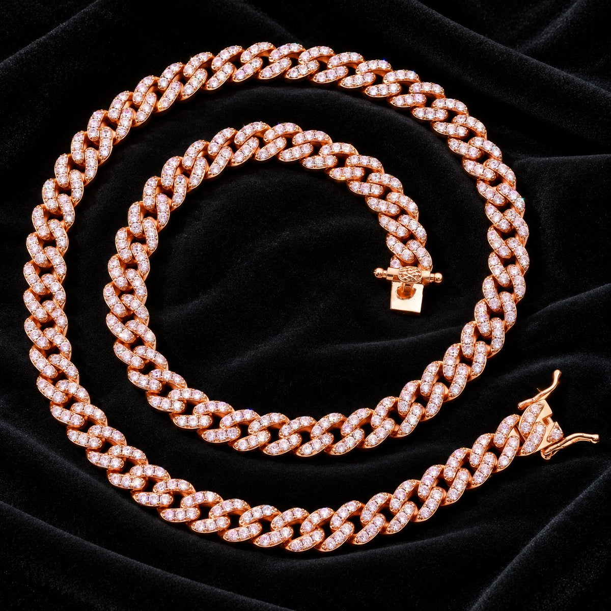 10MM Moissanite Domed Pavé Cuban Link Bracelet – S925 Silver — original finish on black velvet with moissanite fire