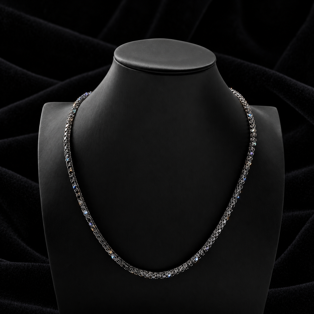5MM Black Moissanite Tennis Bracelet – S925 Silver — original finish on black velvet with moissanite fire
