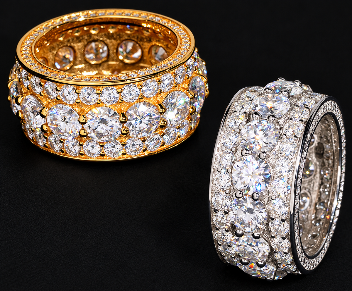 Double-Row Moissanite Band on a black background
