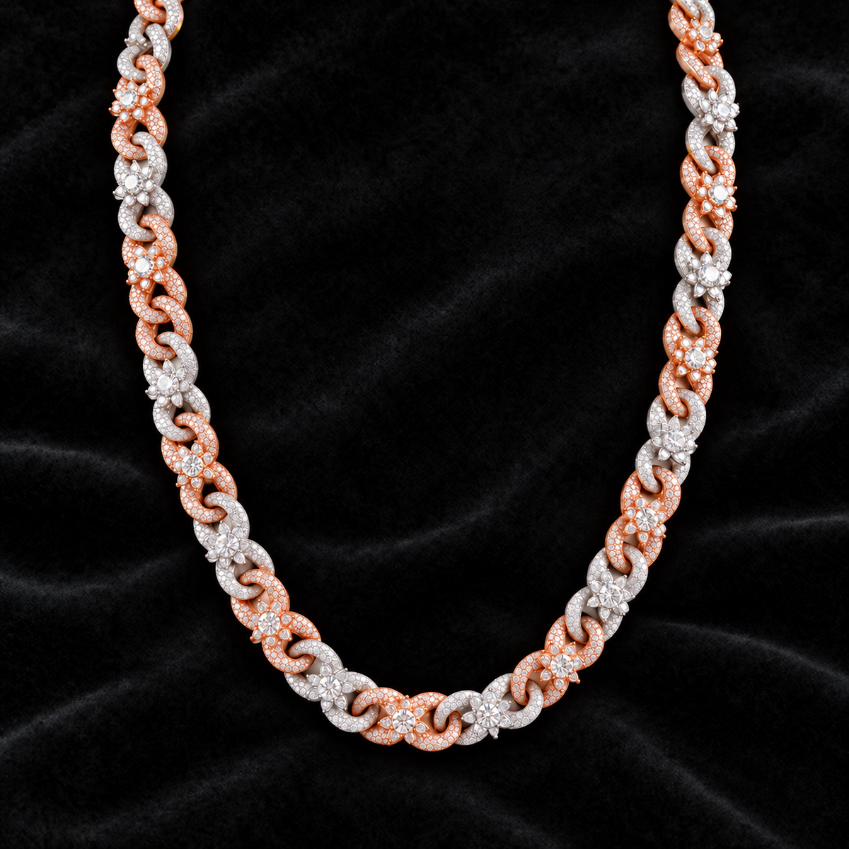 Two-Tone Floral Cuban Chain on black