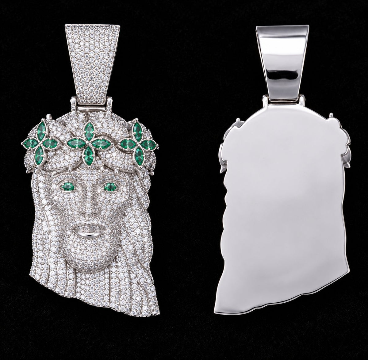 Accent Crown Jesus Moissanite Pendant on a black background