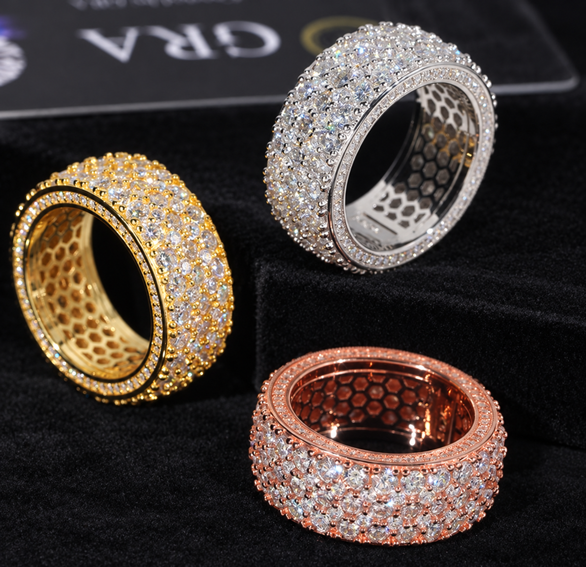 Cluster Dome Moissanite Band — product design shown on a black background.