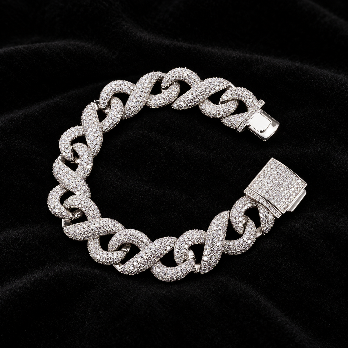 Infinity Cuban Bracelet on black velvet