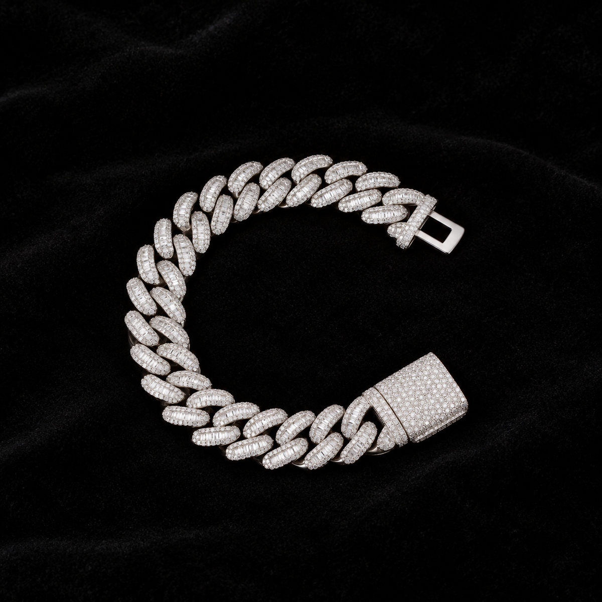 Baguette Cuban Bracelet on black velvet