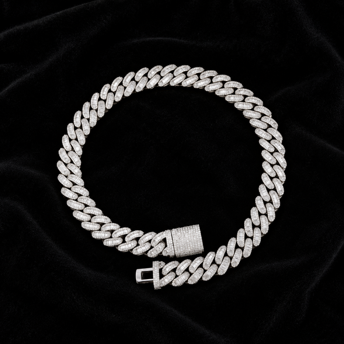 Baguette Cuban Chain on black velvet