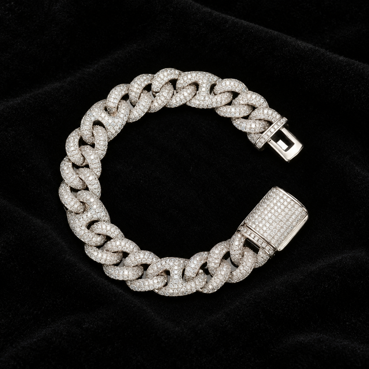 16mm Pavé Cuban Bracelet on black velvet