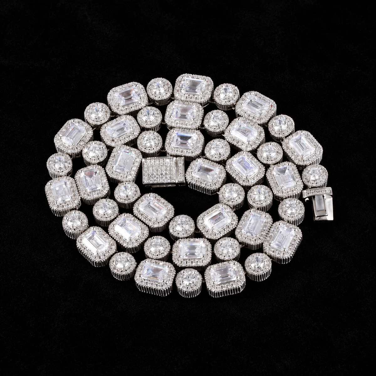 Emerald Clustered Tennis Chain on black velvet