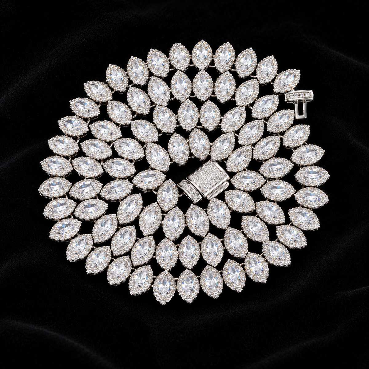Marquise Cluster Tennis Chain on black velvet