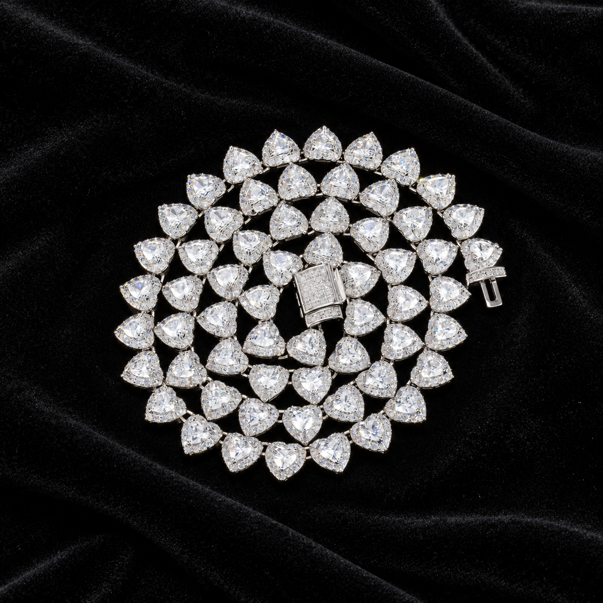 7mm Heart Cut Cluster Tennis Chain on black velvet