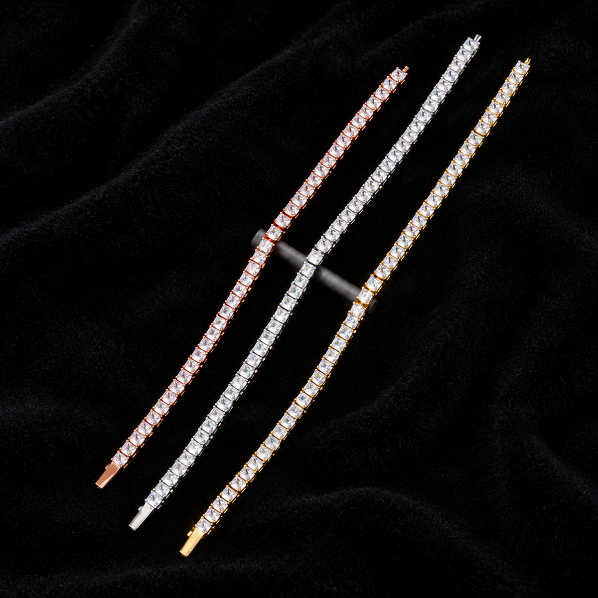 5mm Baguette Tennis Bracelet on black velvet