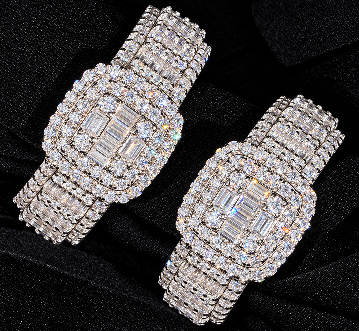 Rectangle Halo Multi-Row Moissanite Ring — clear product detail on a black background.
