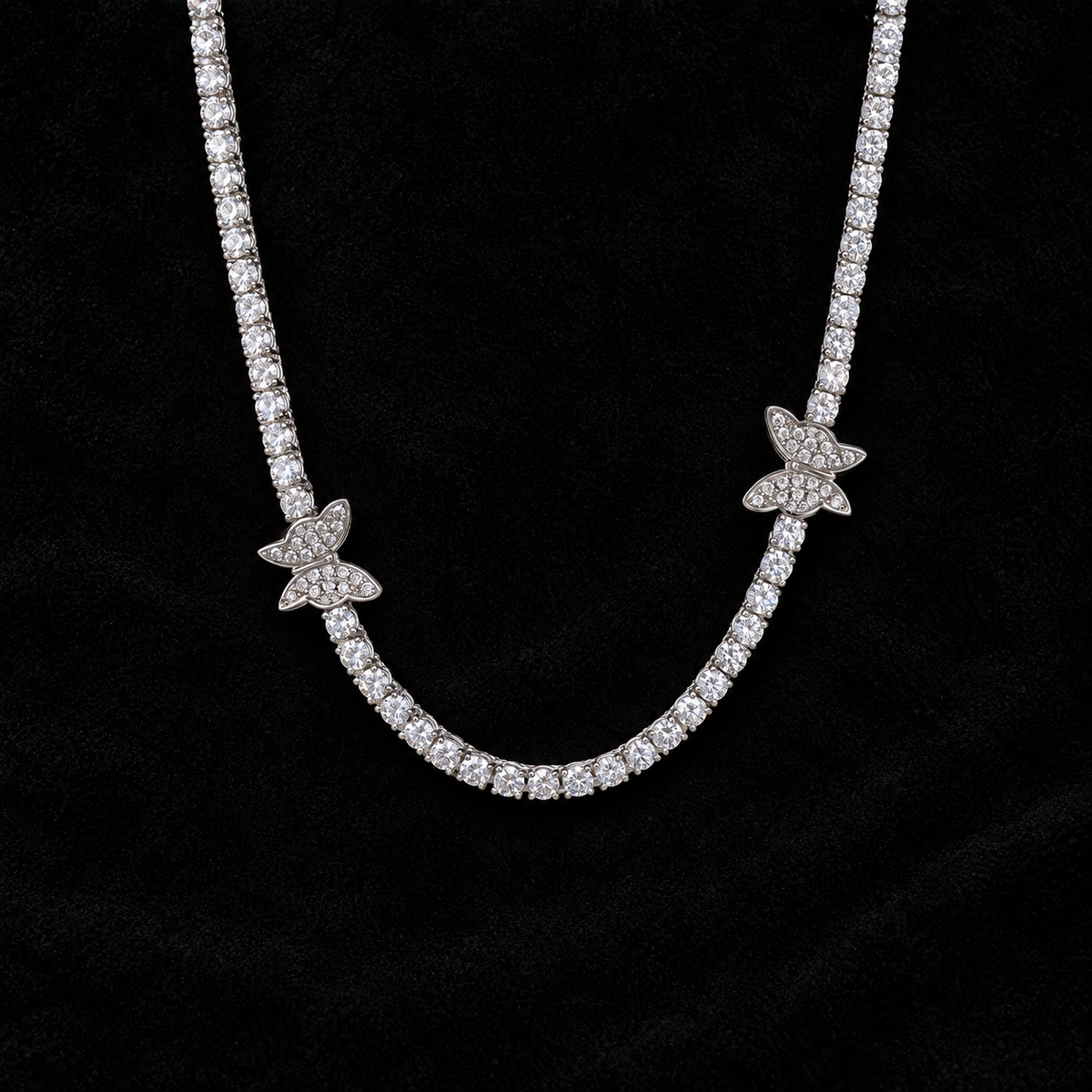 4mm Butterfly Tennis Chain on black velvet