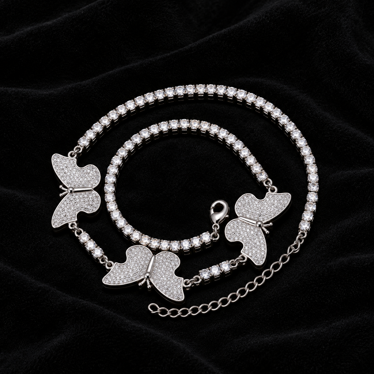 Butterfly Tennis Chain on black velvet